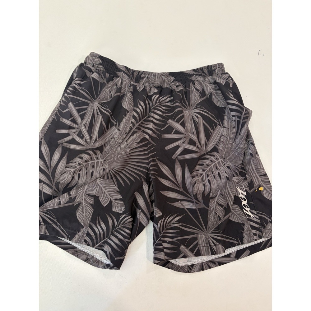 Zoot Mens Swim Trunks Black Hawaiian Floral Print Hoff Racing Size Large